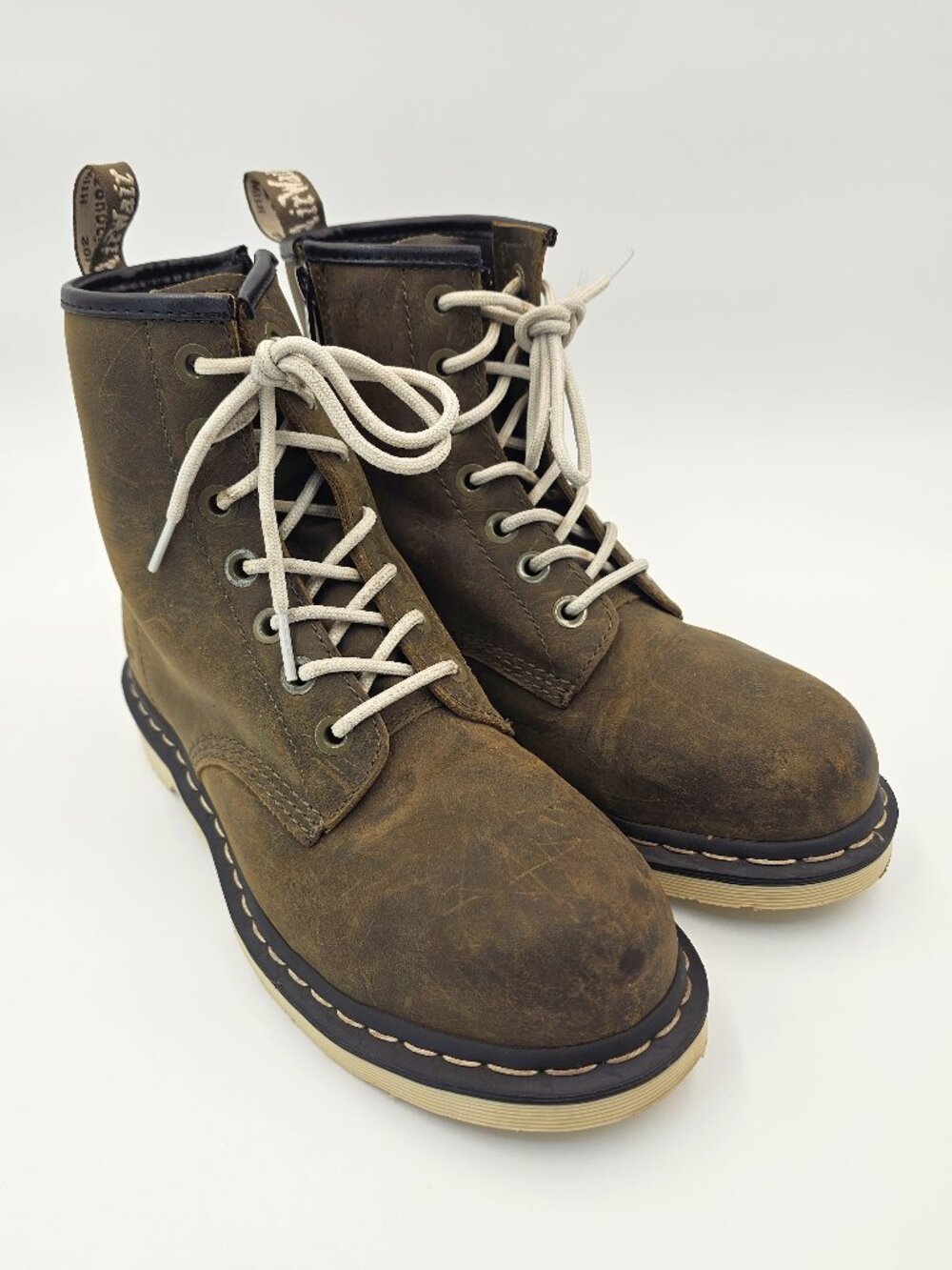 Doc Dr. Martens Maple Zip Work Steel Toe Boots Brown Distressed Women's Size 9